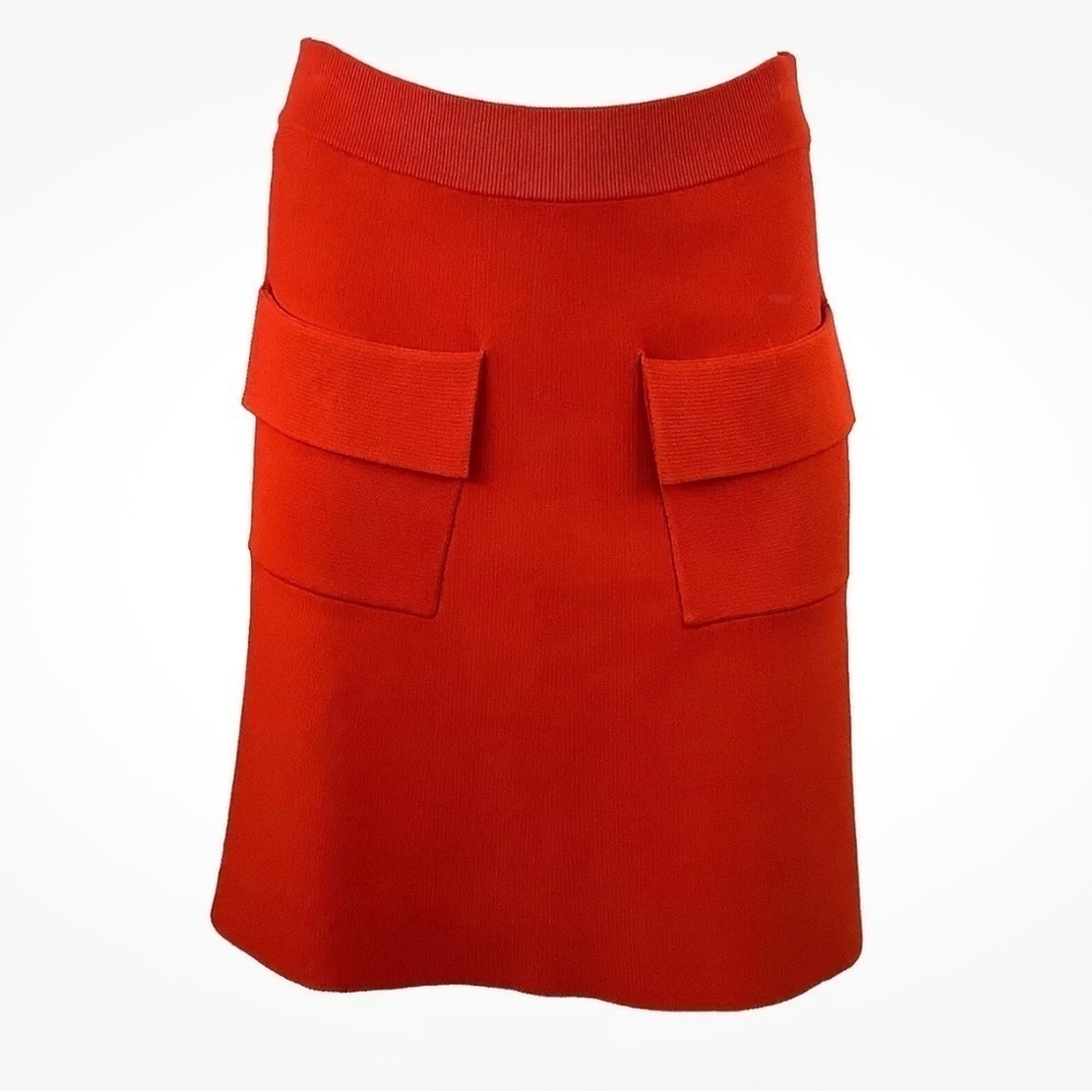 A.L.C. Sz XS Heavy Knit Flare Skirt Red Rayon Nylon Pocket Front Pullon